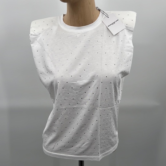 🆕Padded Shoulder Tee Generation Love Lex Crystal Sleeveless White Soft T-Shirt - Picture 3 of 16